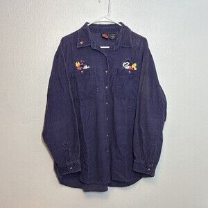 Vintage Disney Mickey Donald Goofy Embroidered Corduroy Shirt Womens Large (K9)